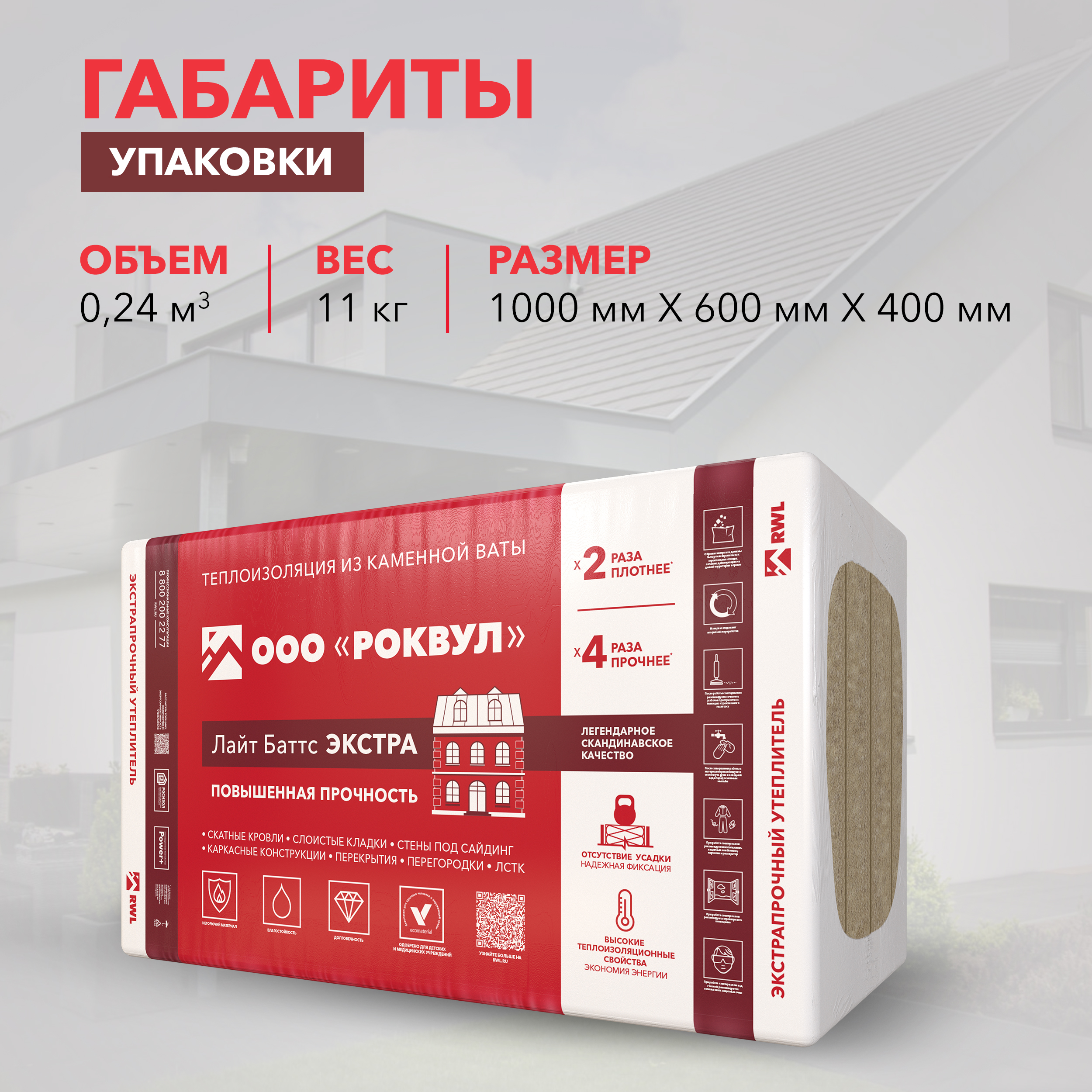 Утеплитель Роквул Лайт Баттс Экстра 1000х600х100 мм цена за упаковку