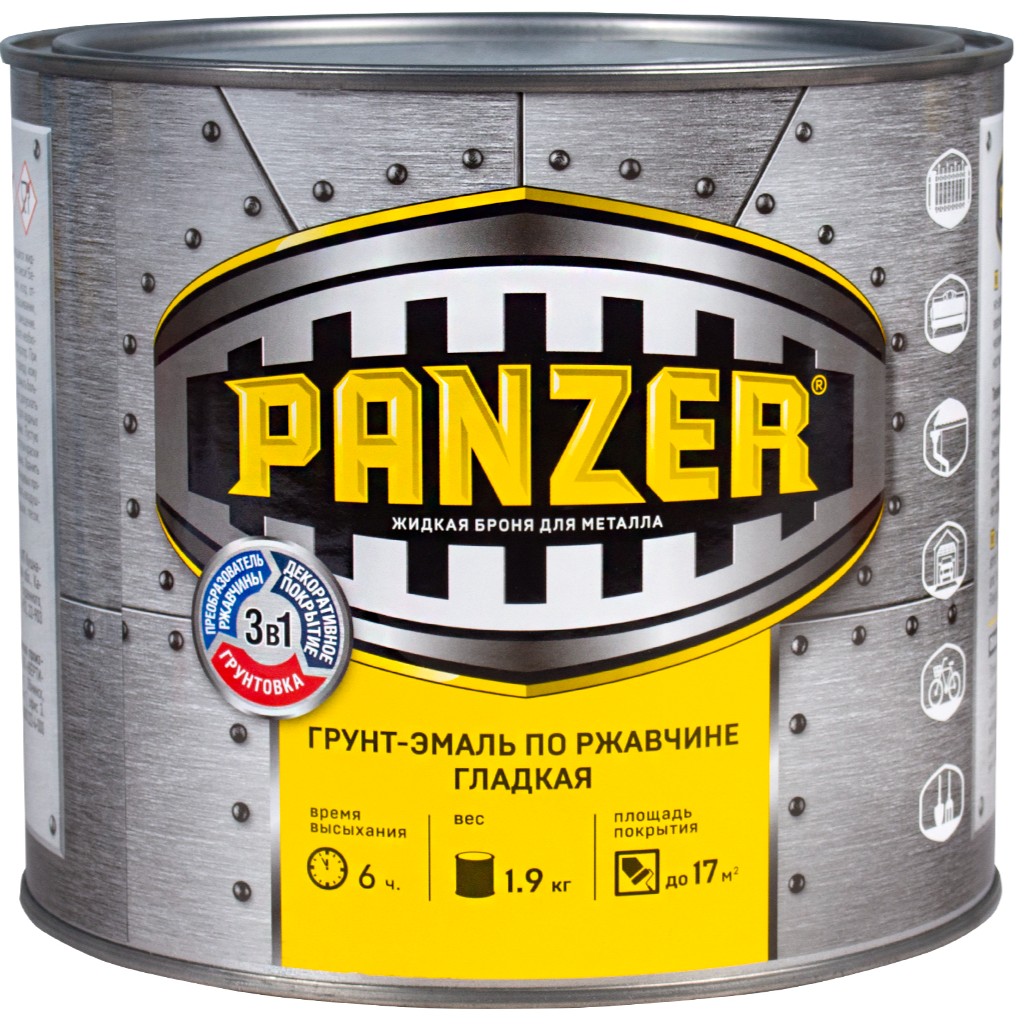 Грунт эмаль Panzer  по ржавчине 3в1 гладкая черная 1.9 кг