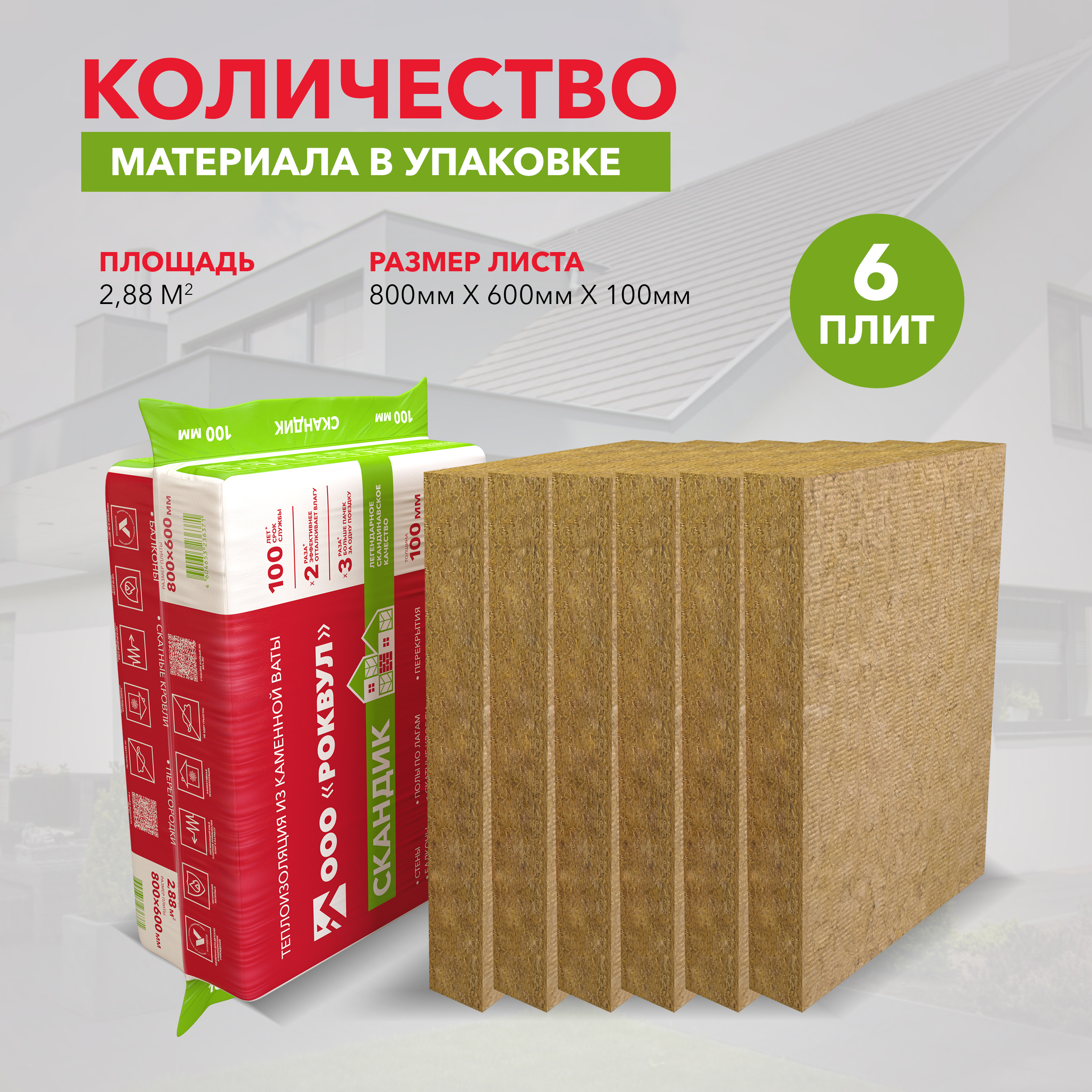 Утеплитель Роквул Лайт Баттс Скандик 800х600х100 мм цена за упаковку
