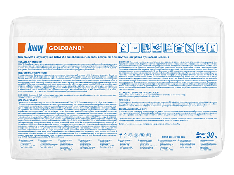 Штукатурка гипсовая Knauf Гольдбанд 30 кг цена
