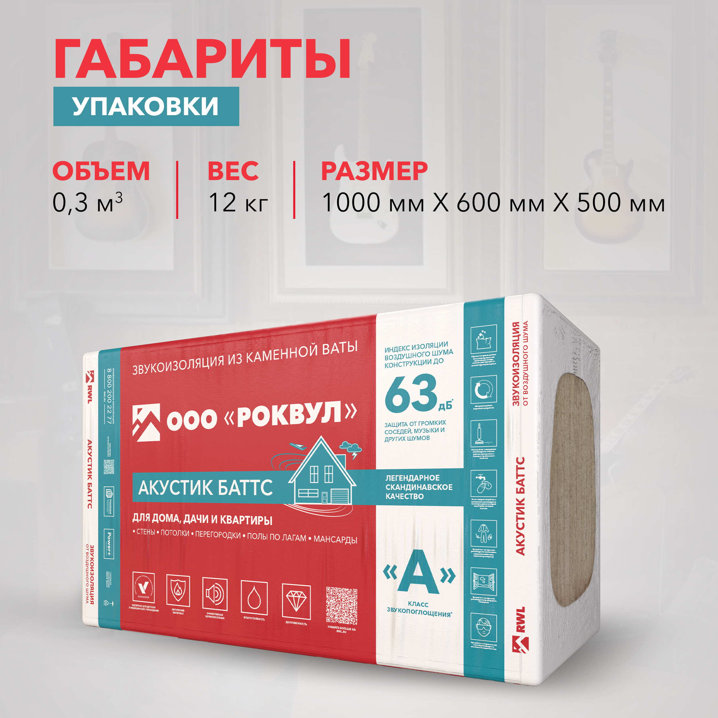 Утеплитель Роквул Акустик Баттс 1000х600х100 мм цена за упаковку