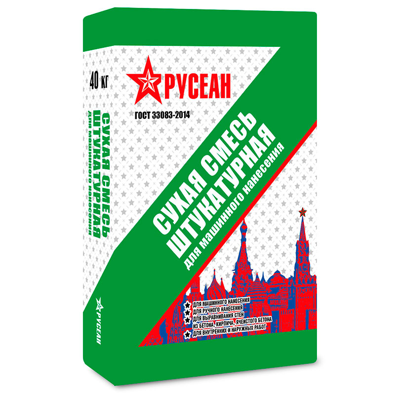 Сухая смесь штукатурная для машинного нанесения Русеан 40 кг цена