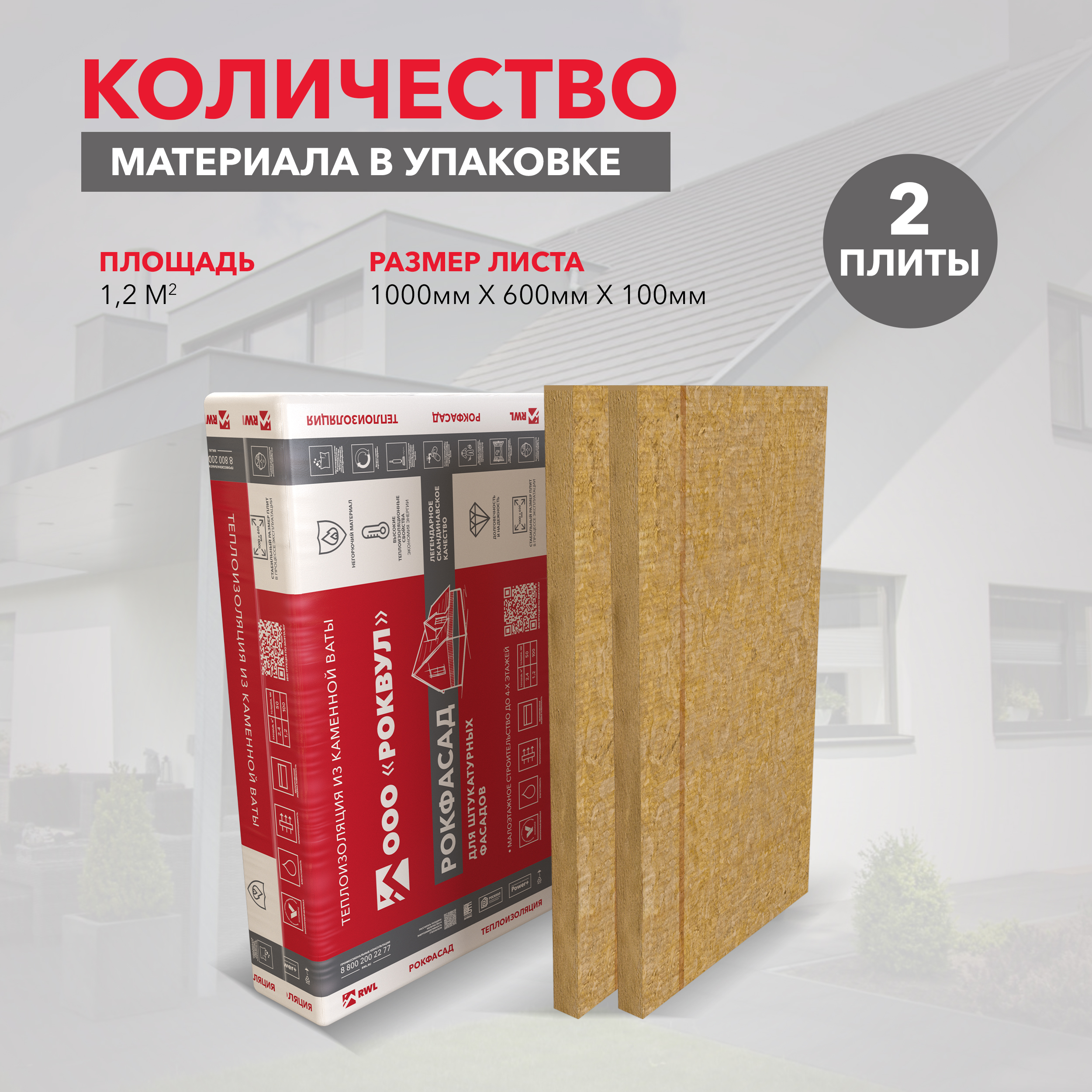 Утеплитель Роквул Рокфасад 1000х600х100 мм цена за упаковку