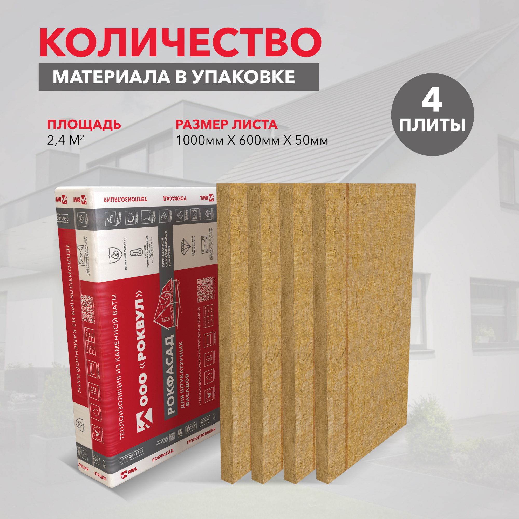 Утеплитель Роквул Рокфасад 1000х600х50 мм цена за упаковку
