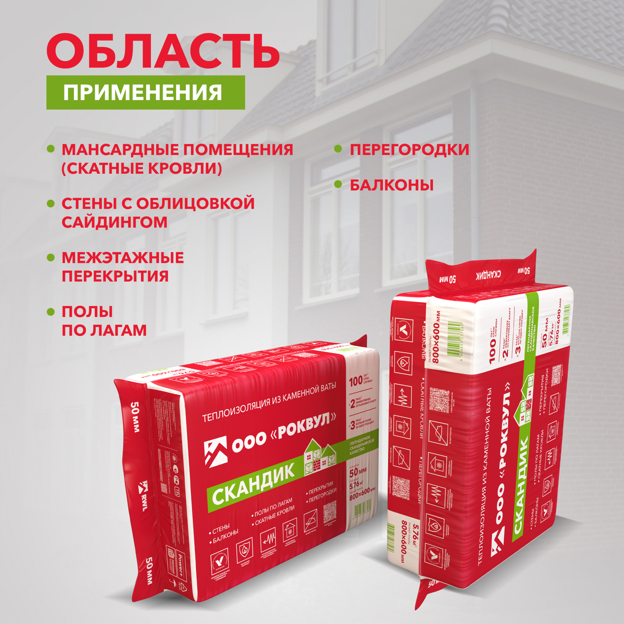 Утеплитель Роквул Лайт Баттс Скандик 800х600х50 мм цена за упаковку