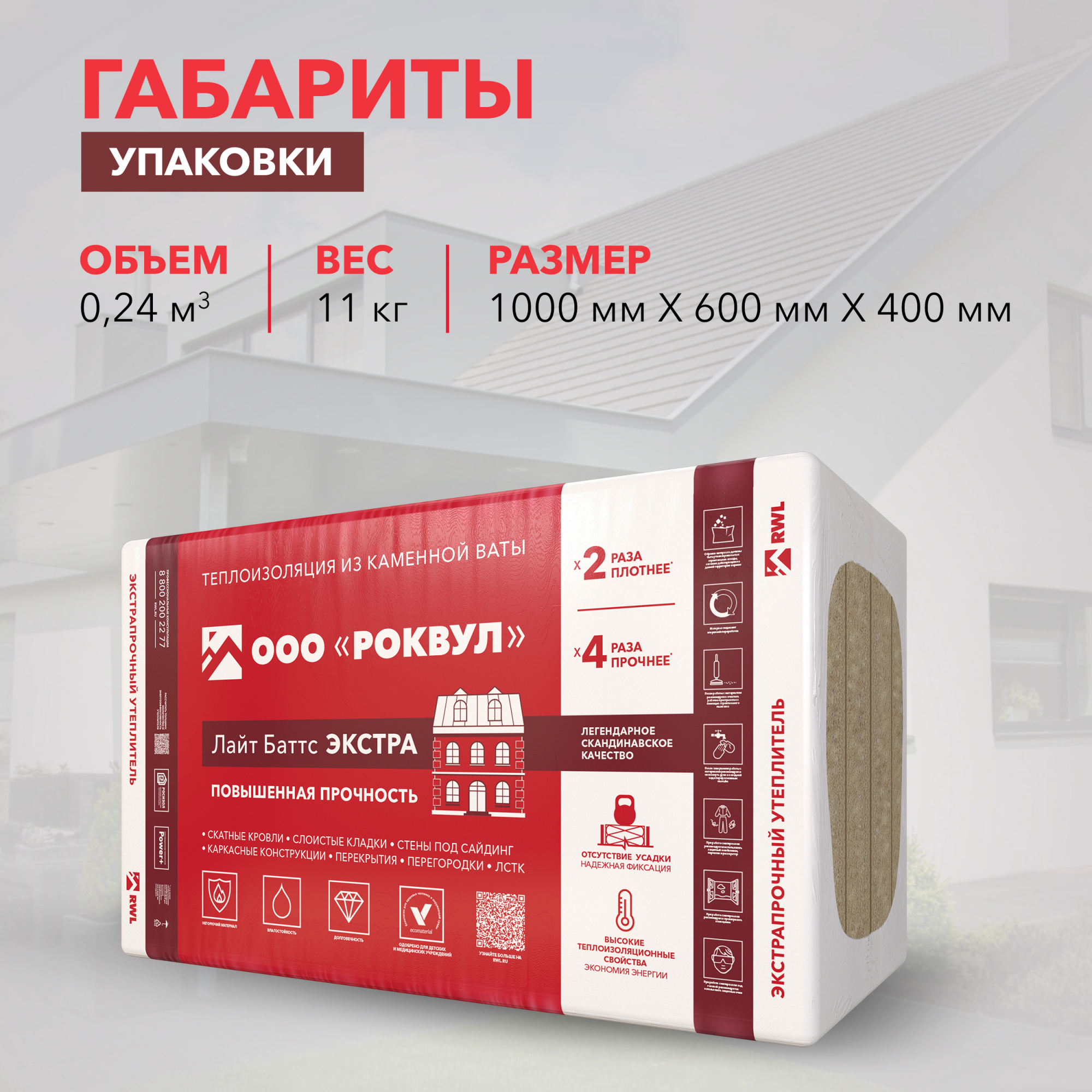 Утеплитель Роквул Лайт Баттс Экстра 1000х600х50 мм цена за упаковку