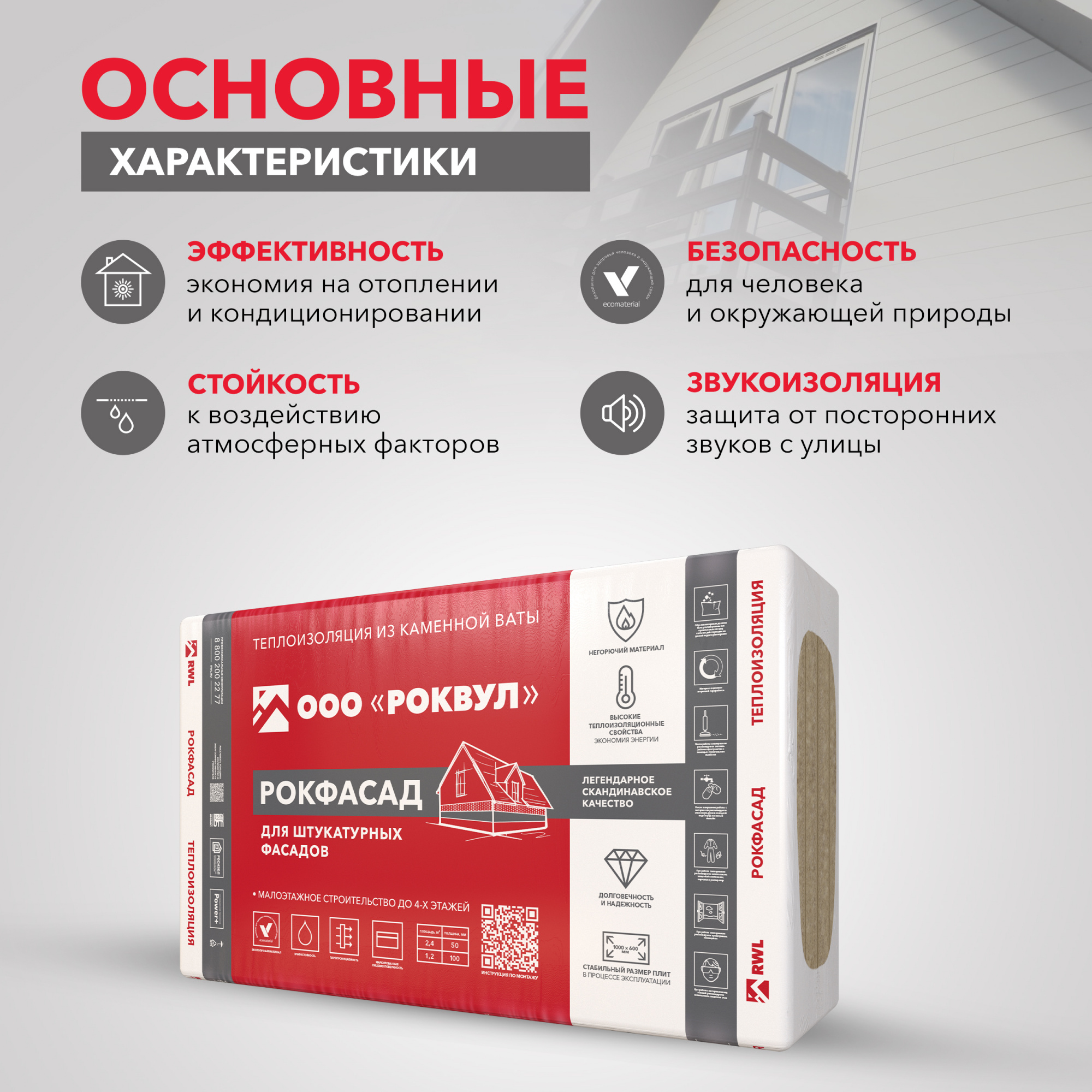Утеплитель Роквул Рокфасад 1000х600х100 мм цена за упаковку
