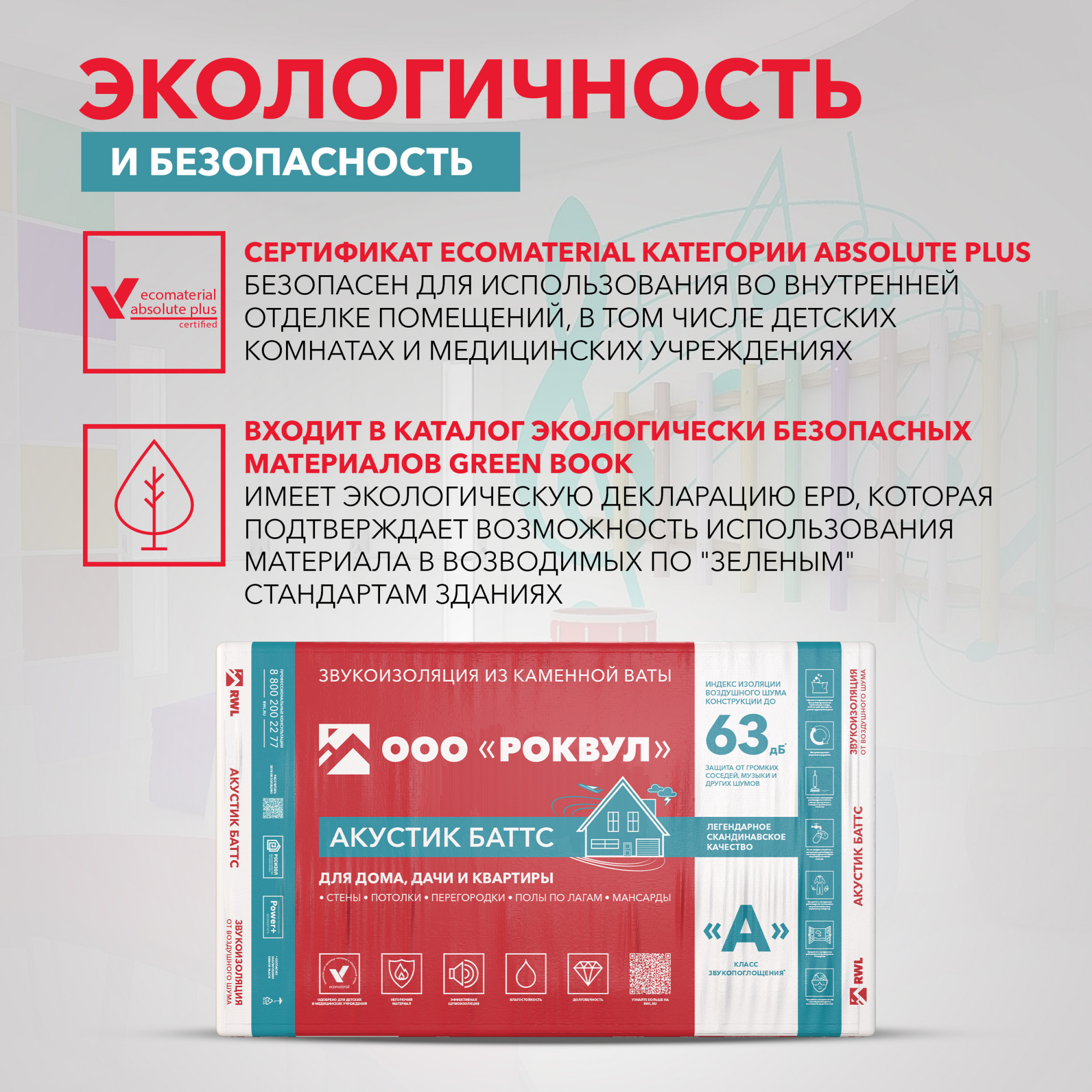 Утеплитель Роквул Акустик Баттс 1000х600х50 мм цена за упаковку