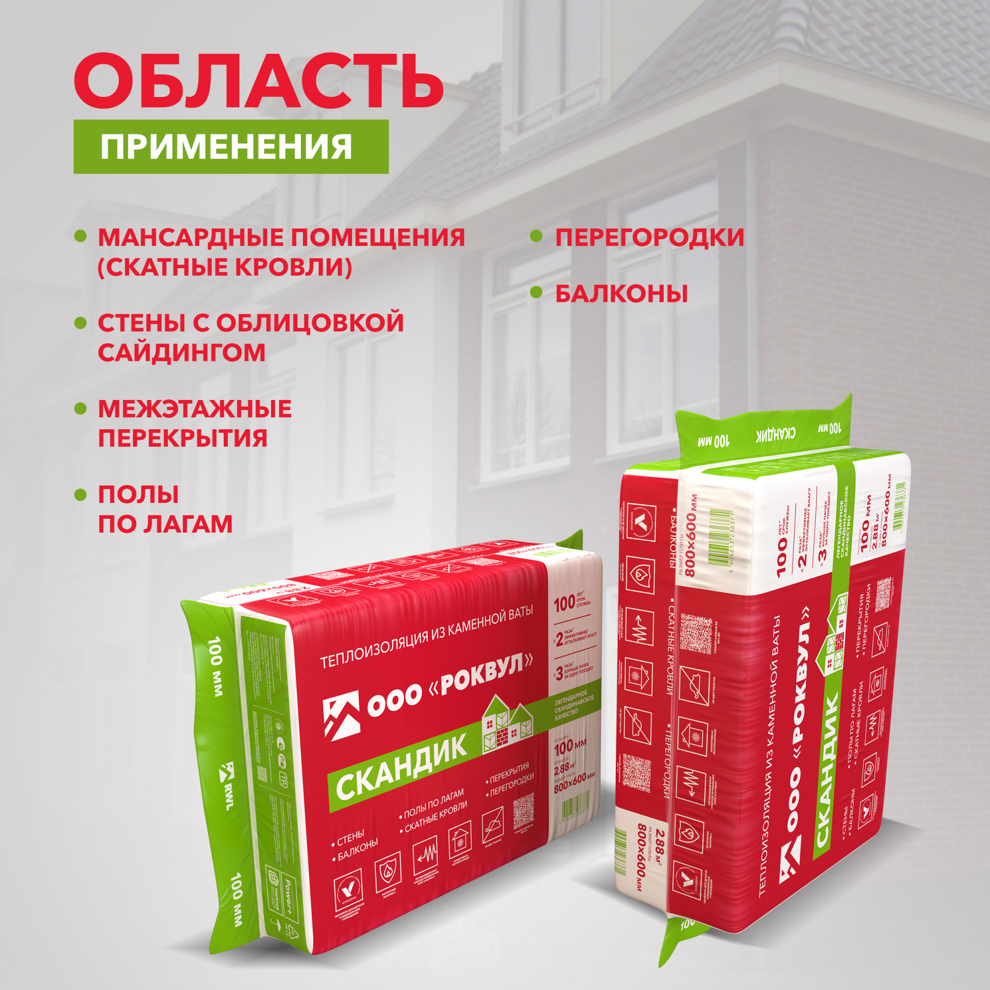 Утеплитель Роквул Лайт Баттс Скандик 800х600х100 мм цена за упаковку